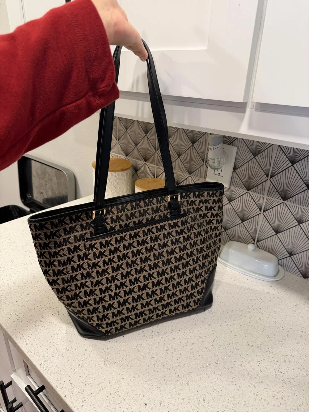 Michael Kors Black and Brown MK Logo Tote